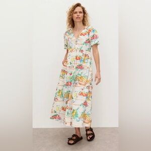 Oliver Bonas Fruit Pattern Midi Dress Size 6